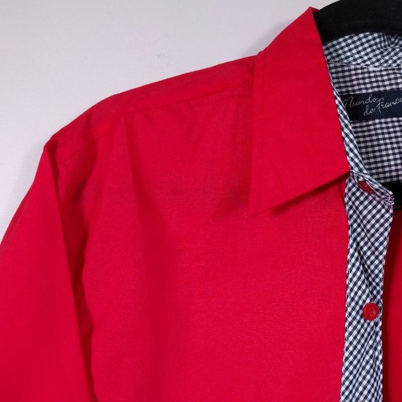 Franco De Mundo red button up shirt long sleeve fits size S - Picture 3 of 6